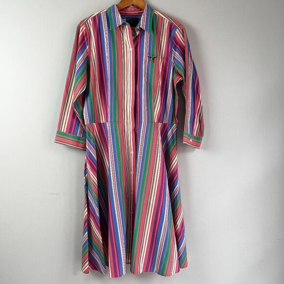 American Living Button Down Striped Multi Colored Shirt Dress 14 - Picture 1 of 4